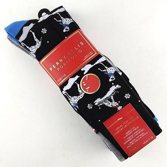 Perry Ellis 6 Pack  Men's Assorted Socks Plaid Grey Blue Dalmatians Shoe Sz 7-12 - Picture 1 of 12